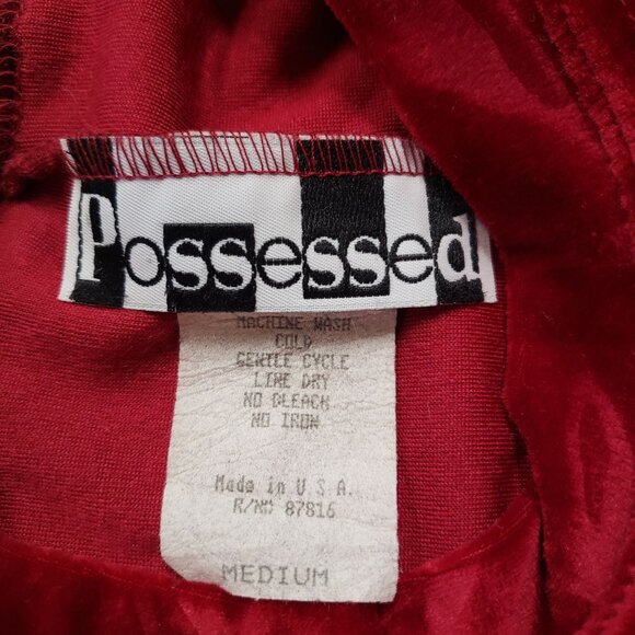 90s Possessed Red Velvet Floral Textured Short Sleeve A Line Dress Size M Grunge - Picture 6 of 7